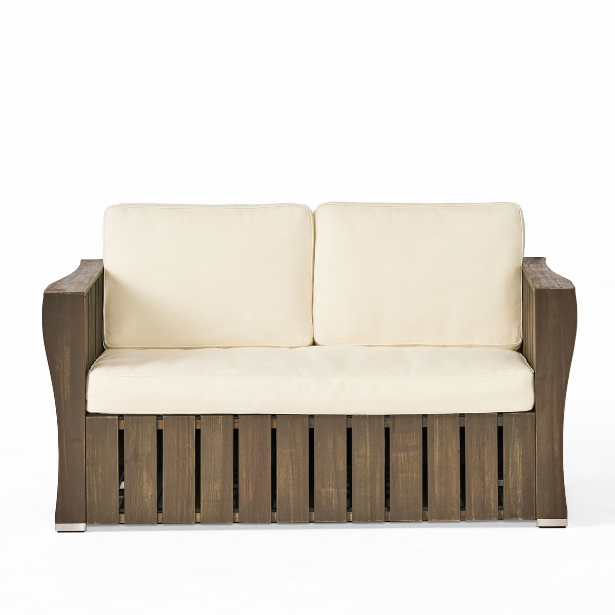 Cadence Outdoor 2-piece Acacia Wood Loveseat and Coffee Table Set with Cushions by Christopher Knight Home
