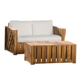 Cadence Outdoor 2-piece Acacia Wood Loveseat and Coffee Table Set with Cushions by Christopher Knight Home