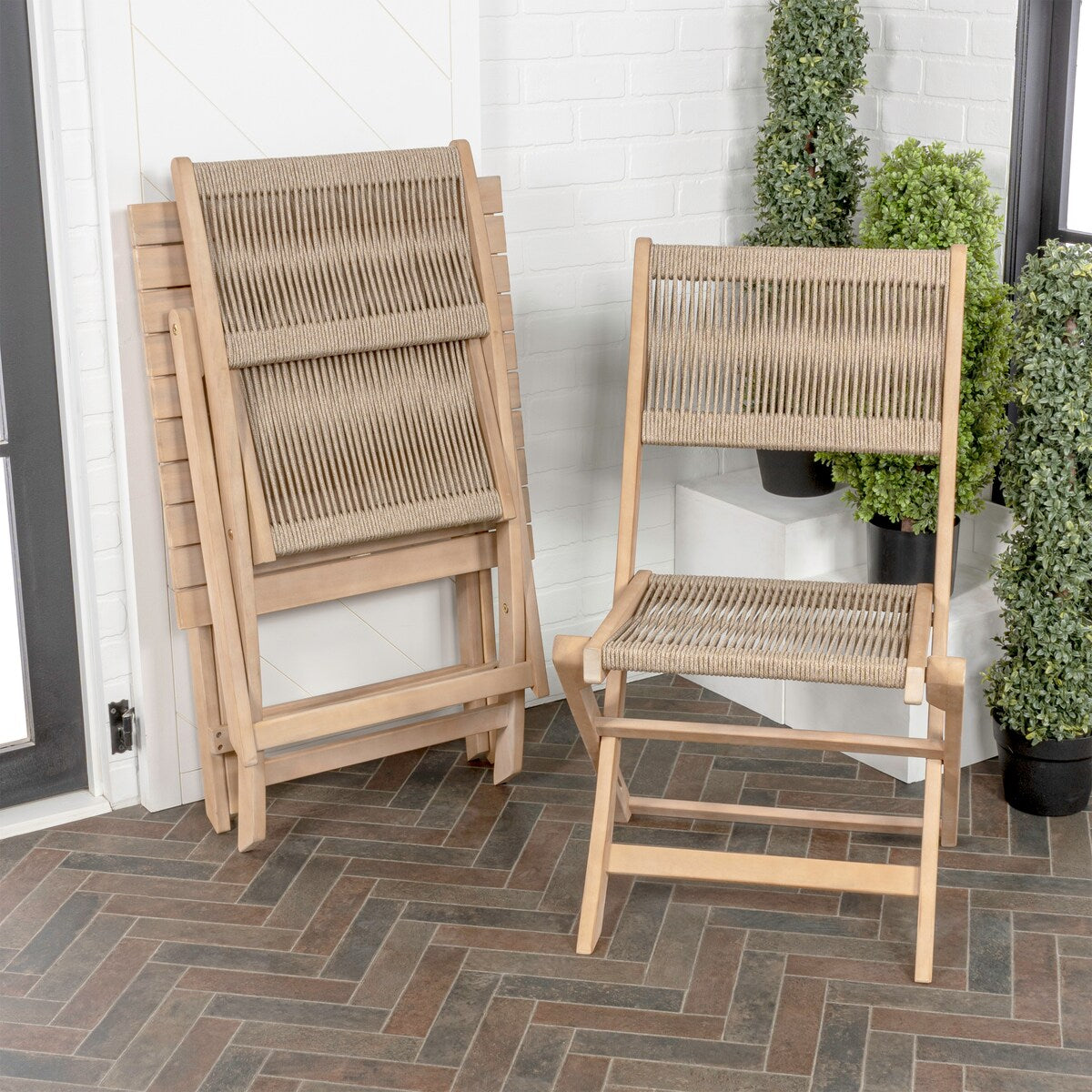 Cadiz Modern Coastal 3-Piece Acacia Wood Outdoor Folding Bistro Set, by JONATHAN Y