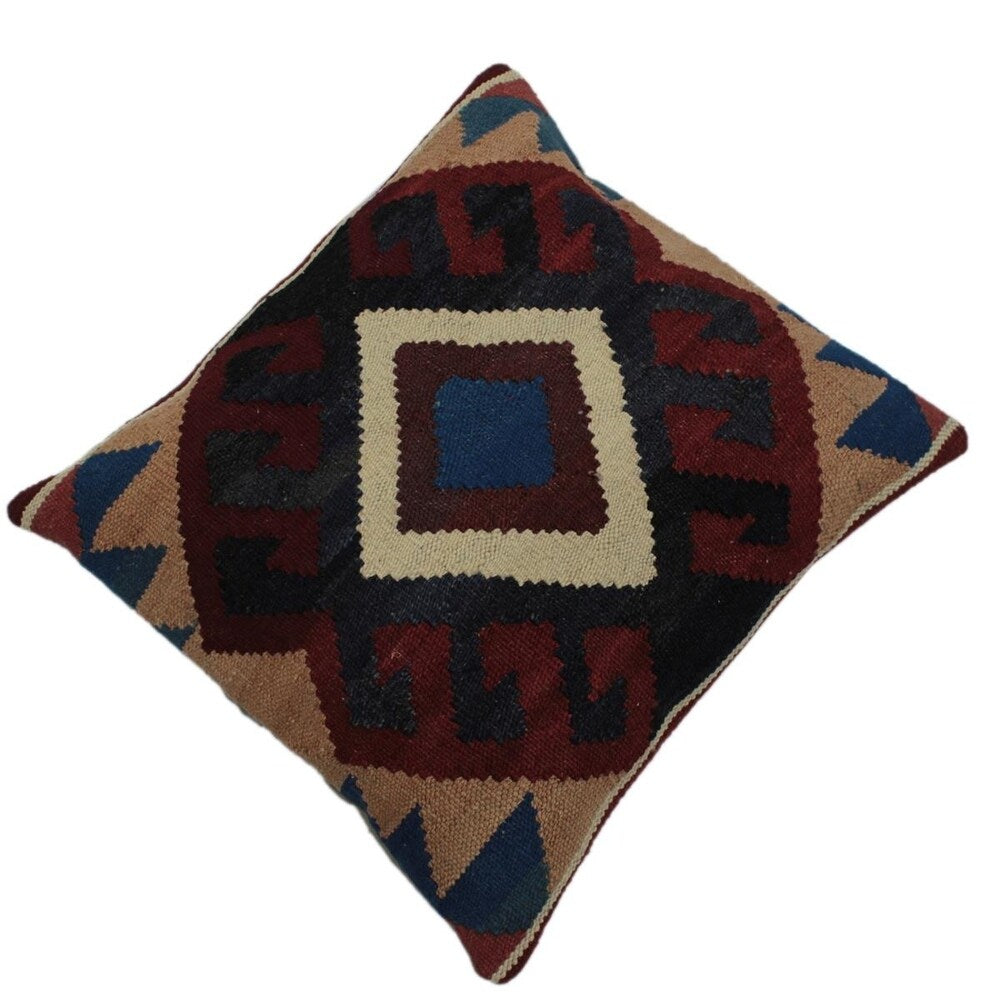 Cahill Drk. Red/Blue Hand-Woven Kilim Throw Pillow - 19"x18"