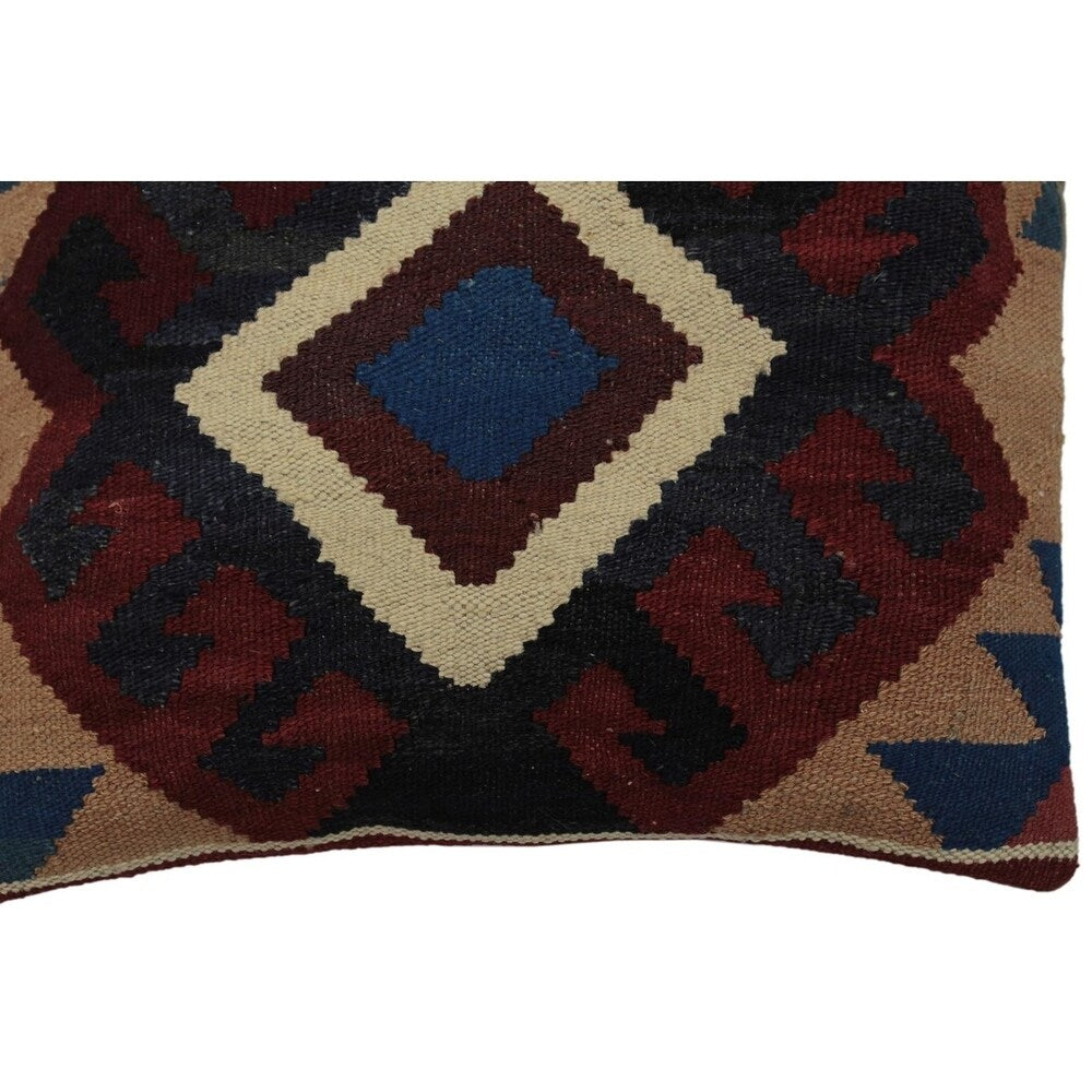 Cahill Drk. Red/Blue Hand-Woven Kilim Throw Pillow - 19"x18"