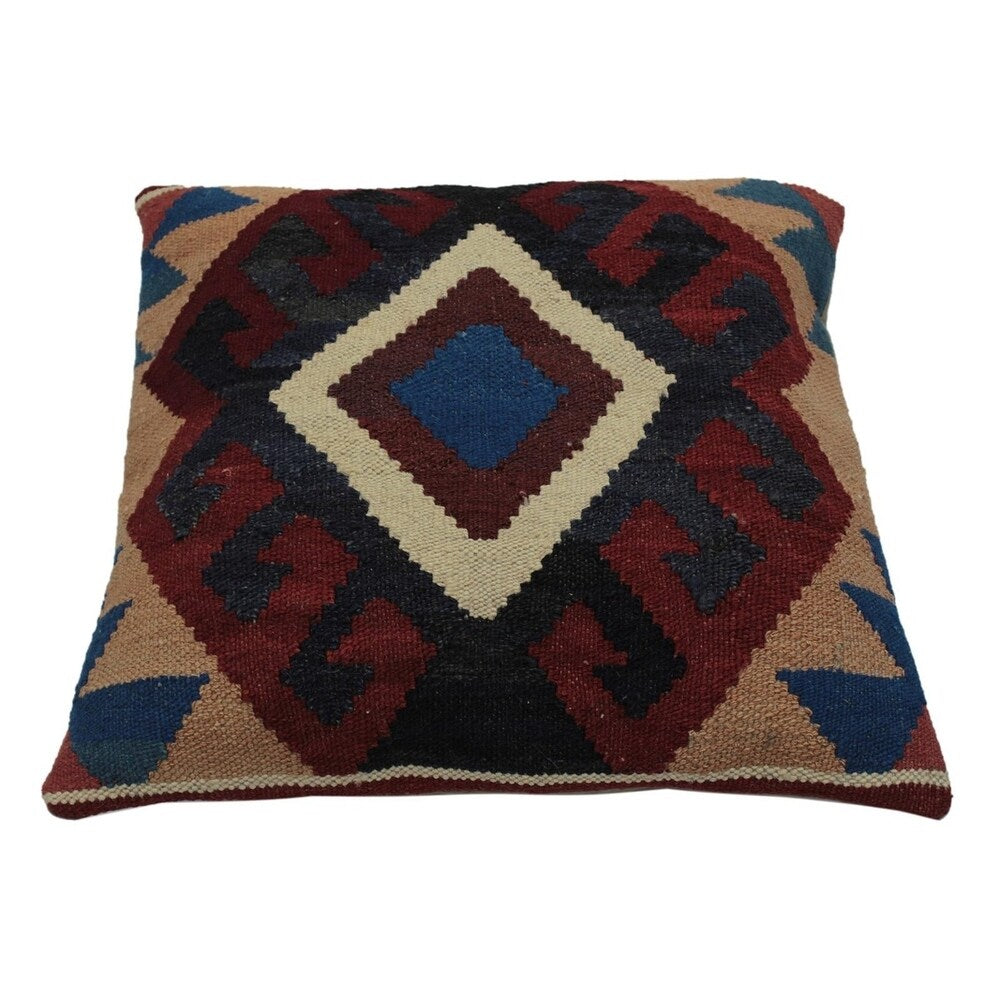 Cahill Drk. Red/Blue Hand-Woven Kilim Throw Pillow - 19"x18"