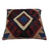 Cahill Drk. Red/Blue Hand-Woven Kilim Throw Pillow - 19"x18"