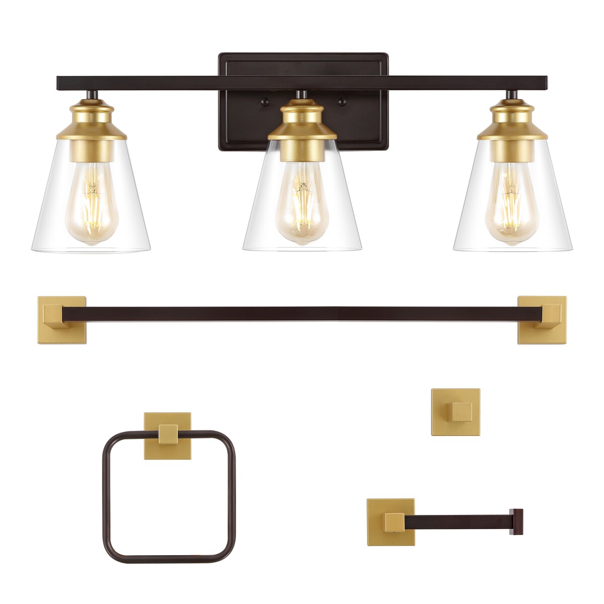 Caia 22.88" 3-Light Vintage Classic Vanity Light with Bathroom Hardware Accessory Set, (5-Piece) by JONATHAN Y