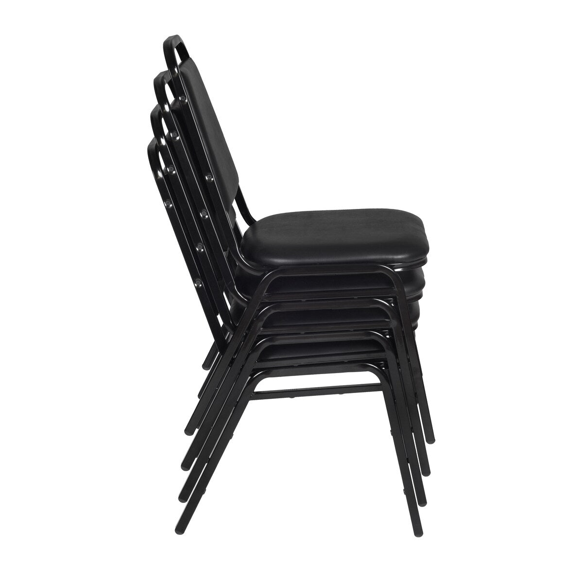Cain 48" Round Breakroom Table- Ash Grey & 4 Restaurant Stack Chairs- Black