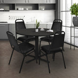Cain 48" Round Breakroom Table- Ash Grey & 4 Restaurant Stack Chairs- Black