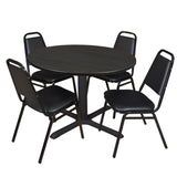 Cain 48" Round Breakroom Table- Ash Grey & 4 Restaurant Stack Chairs- Black