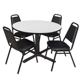 Cain 48" Round Breakroom Table- Ash Grey & 4 Restaurant Stack Chairs- Black