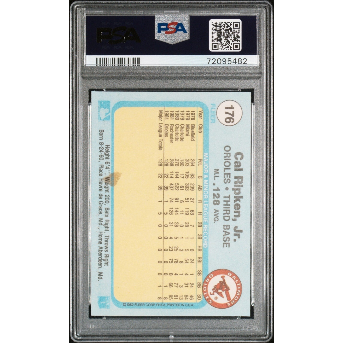 Cal Ripken Jr 1982 Fleer Baseball Rookie Card #176 Graded