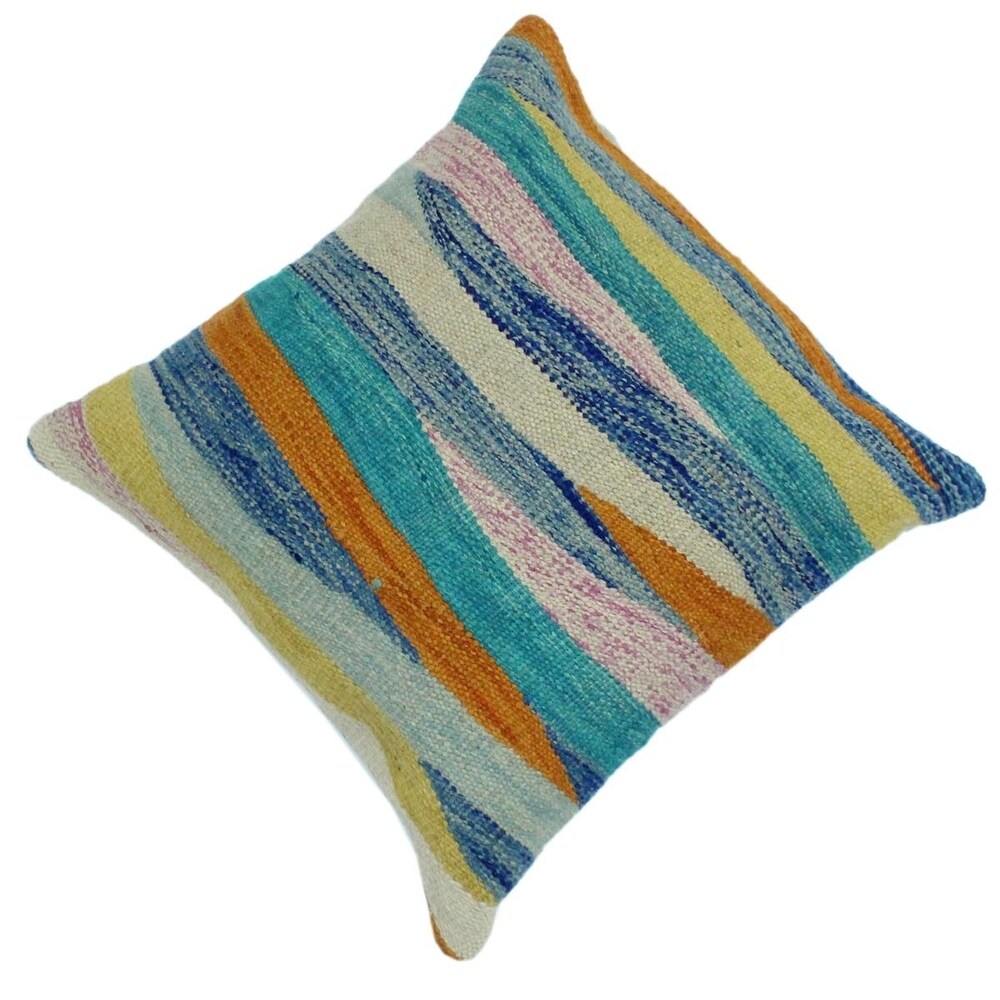Calabres Blue/Ivory Hand-Woven Kilim Throw Pillow -18"x18"