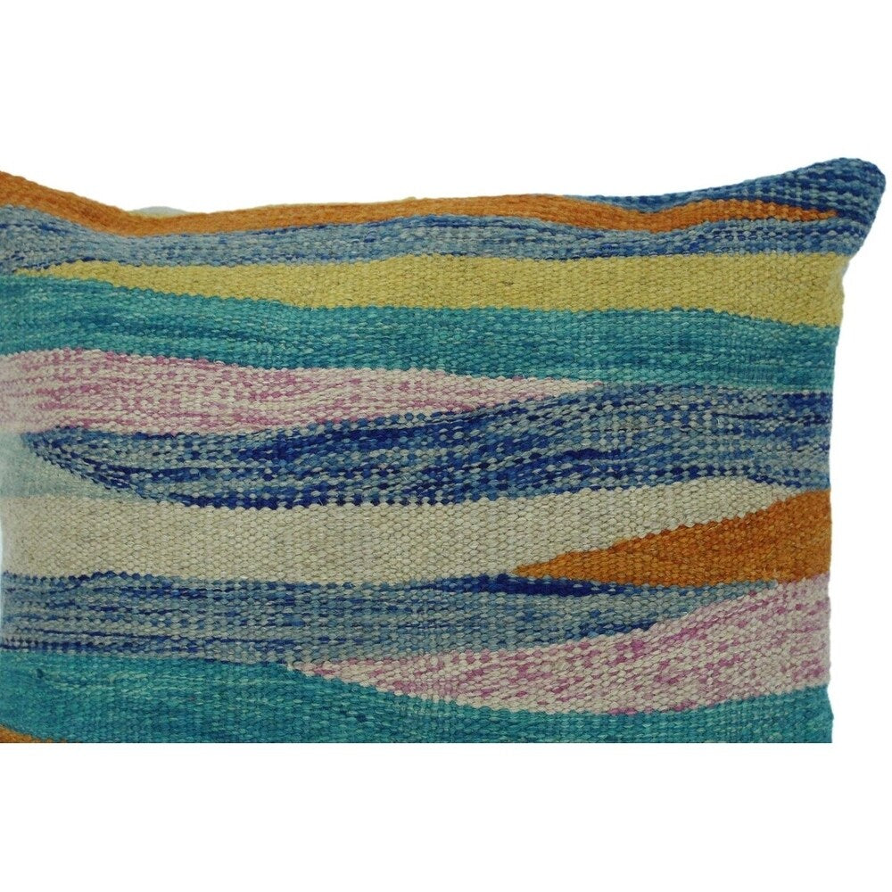 Calabres Blue/Ivory Hand-Woven Kilim Throw Pillow -18"x18"