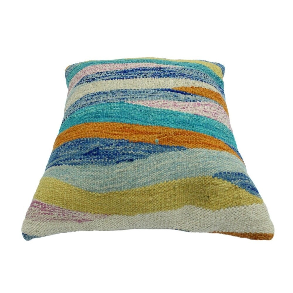 Calabres Blue/Ivory Hand-Woven Kilim Throw Pillow -18"x18"