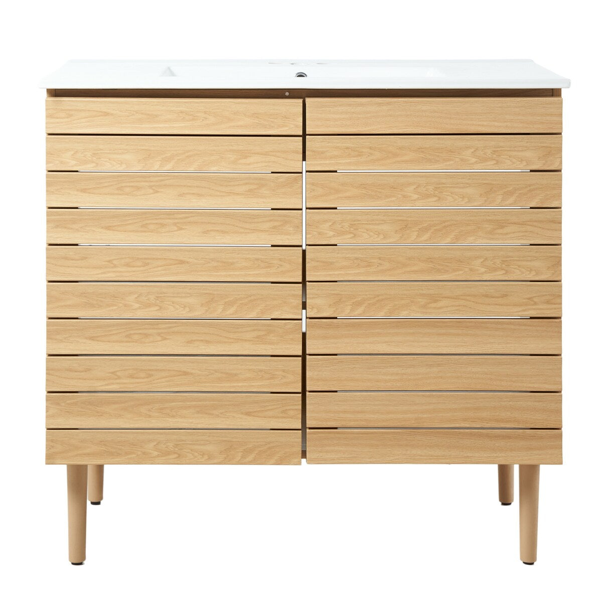 Calandre Thick Linear Slat Modern Farmhouse 2-Shelf Bath Vanity Cabinet Only (Sink Basin not Included), by JONATHAN Y