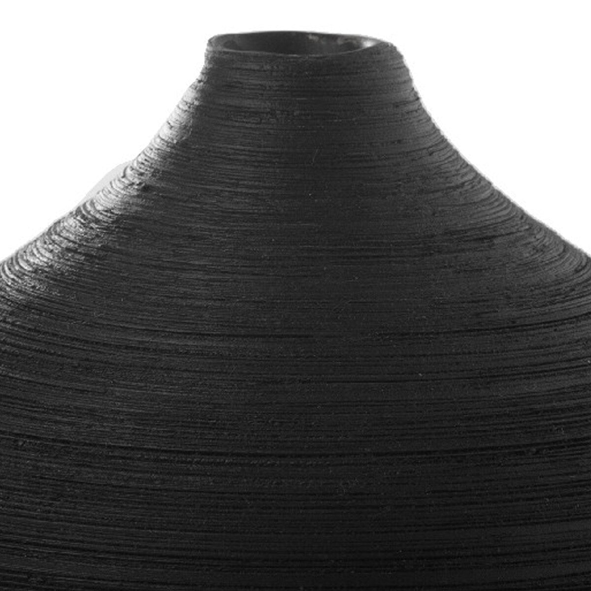 Cale 4 Inch Round Ceramic Vase with Brushed Design, Black