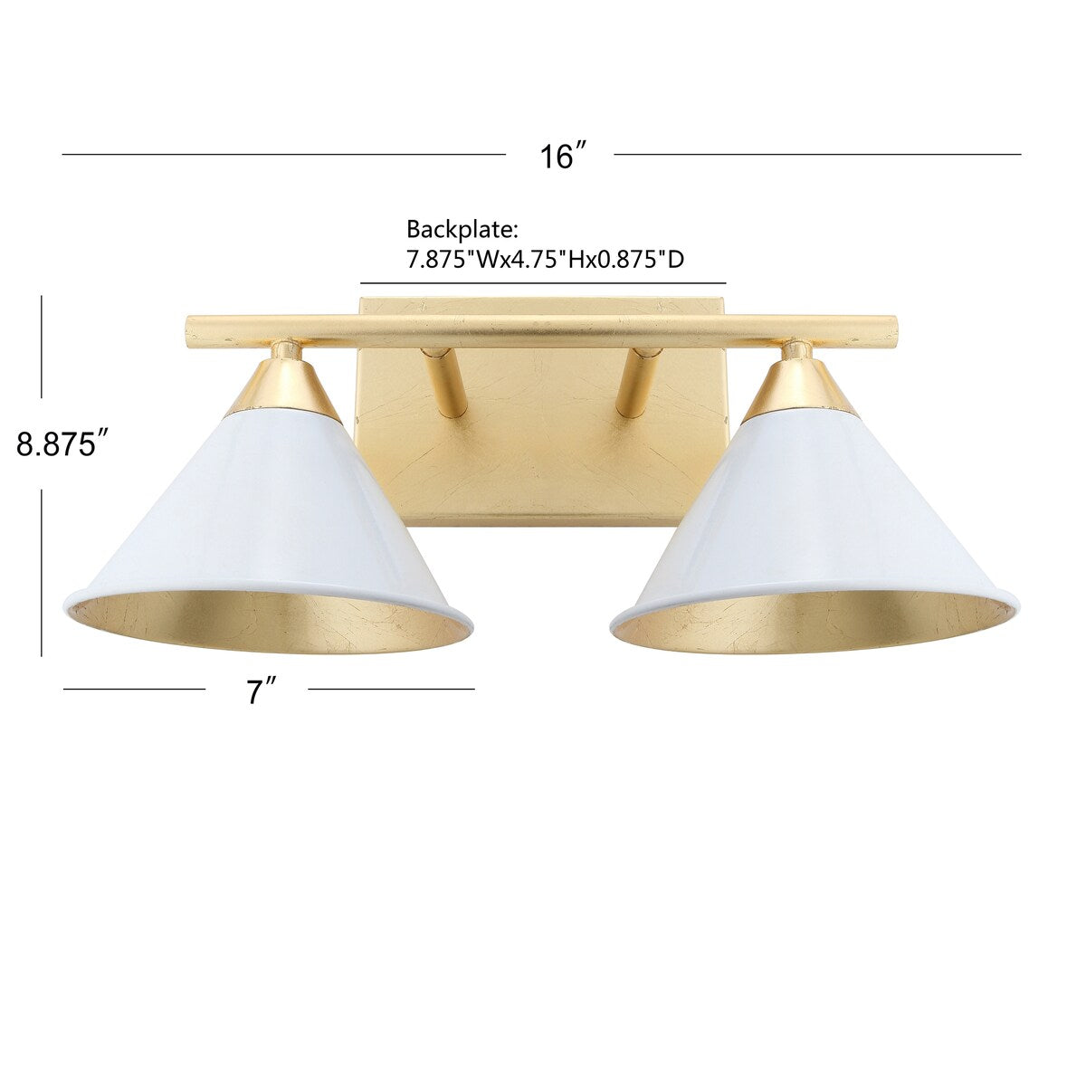 Caleb 2-Light 16" Metal Vanity Wall Light, White/Gold by JONATHAN Y
