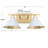 Caleb 2-Light 16" Metal Vanity Wall Light, White/Gold by JONATHAN Y