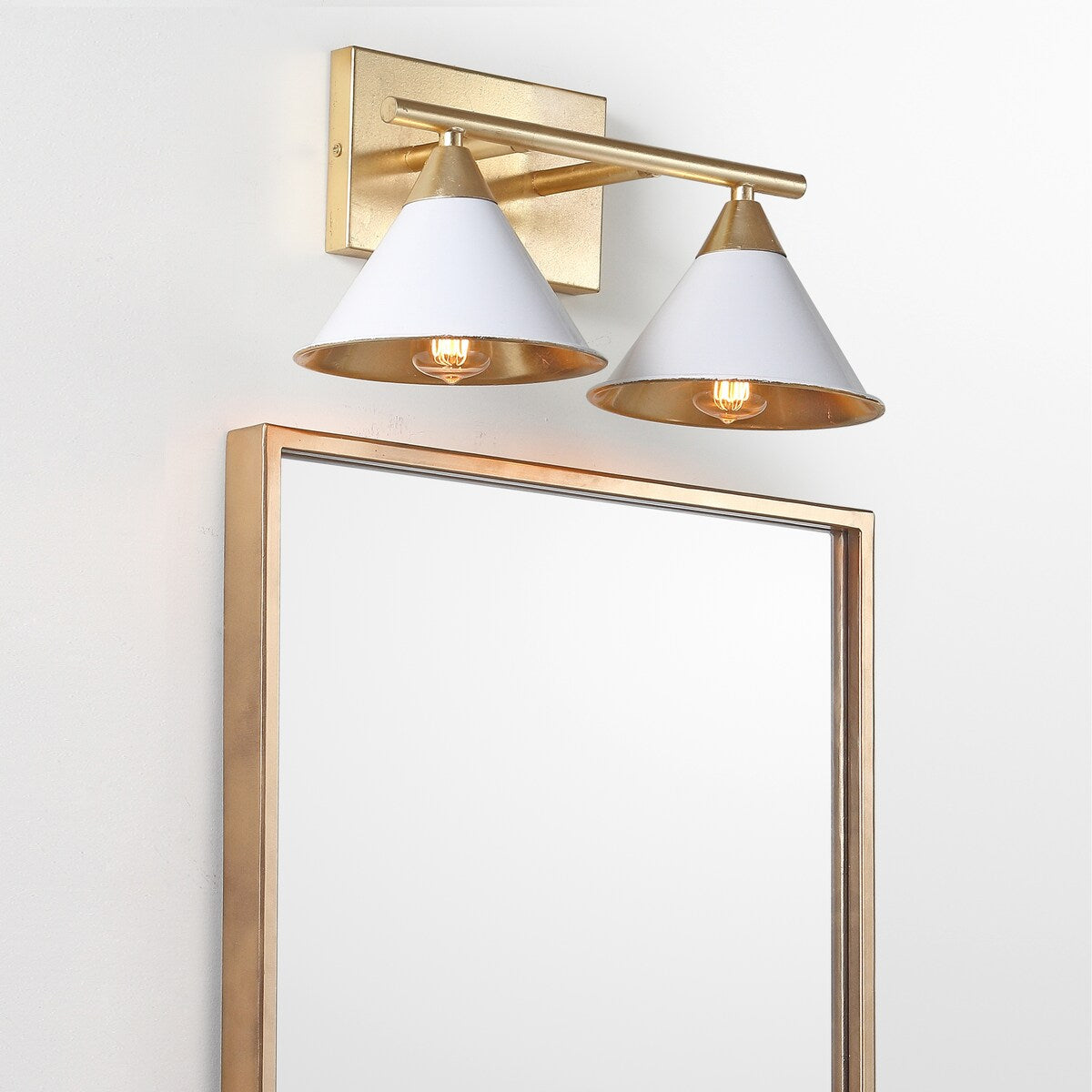Caleb 2-Light 16" Metal Vanity Wall Light, White/Gold by JONATHAN Y