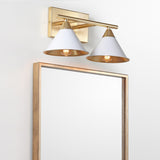 Caleb 2-Light 16" Metal Vanity Wall Light, White/Gold by JONATHAN Y