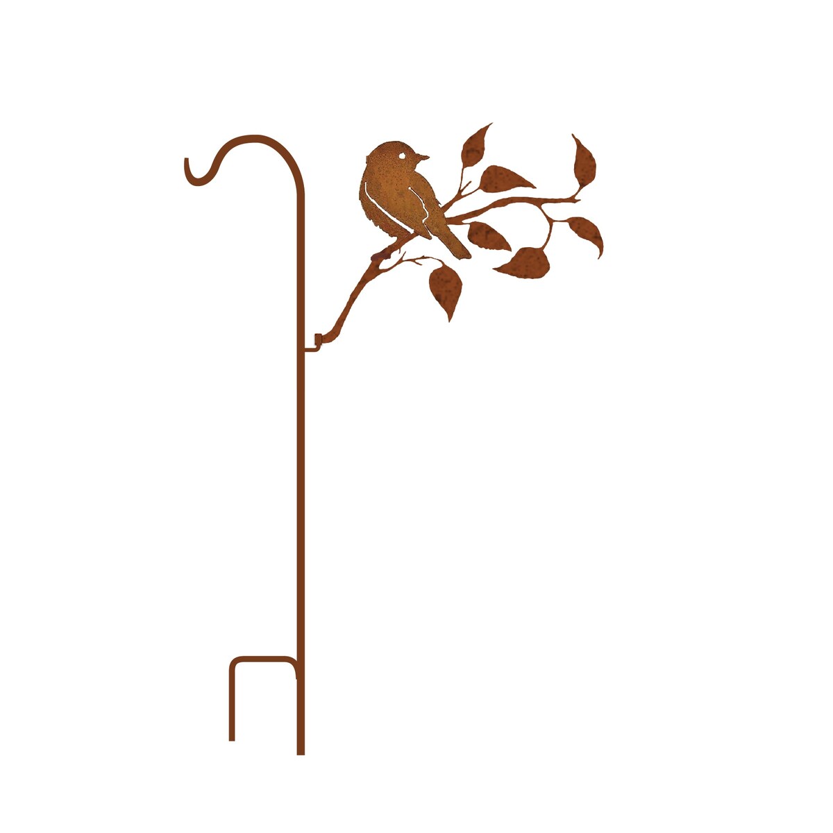 California Home and Garden 50 in. Tall Yellowish Brown Rust Steel Shepherd's Hook's with Lonely Bluebird on Branch
