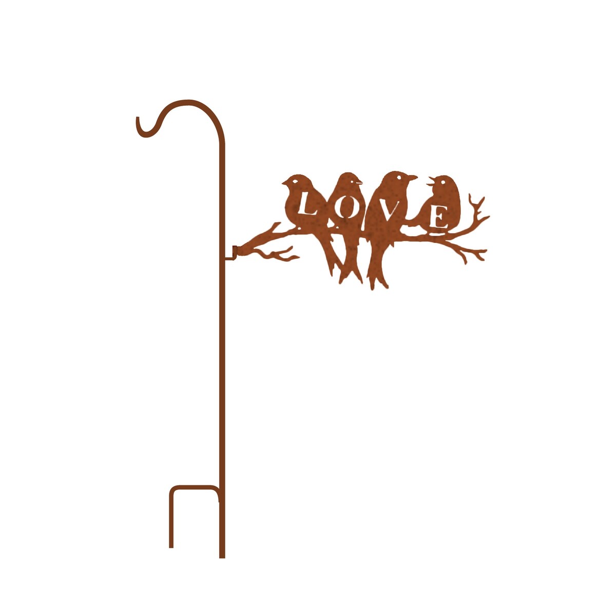 California Home and Garden Love Birds on Branch Shepherd's Hook, 50 Inch Tall, Rust