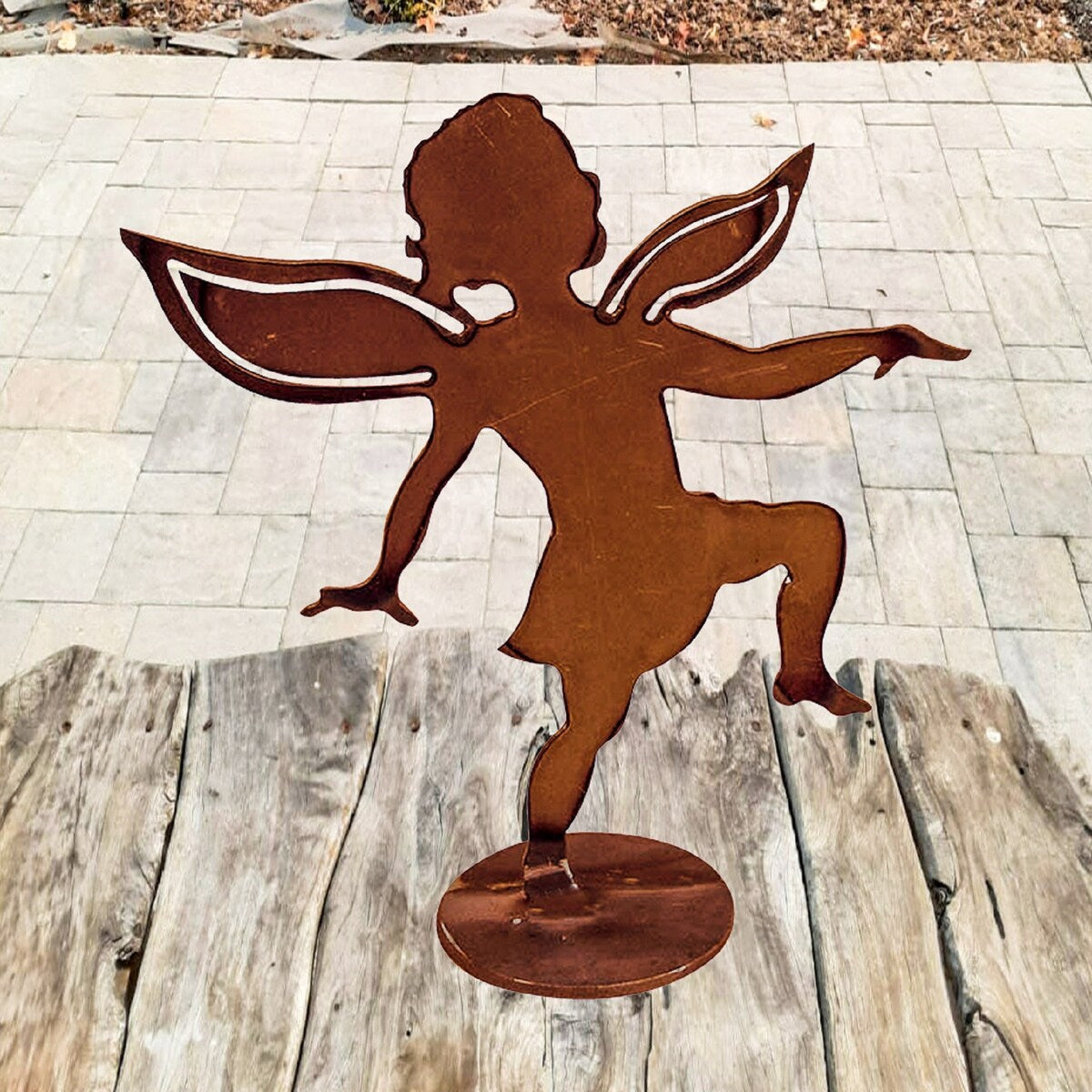 California Home and Garden Metal Girl Fairy Silhouette on Base, 8 Inch Tall, Rustic Look Artwork