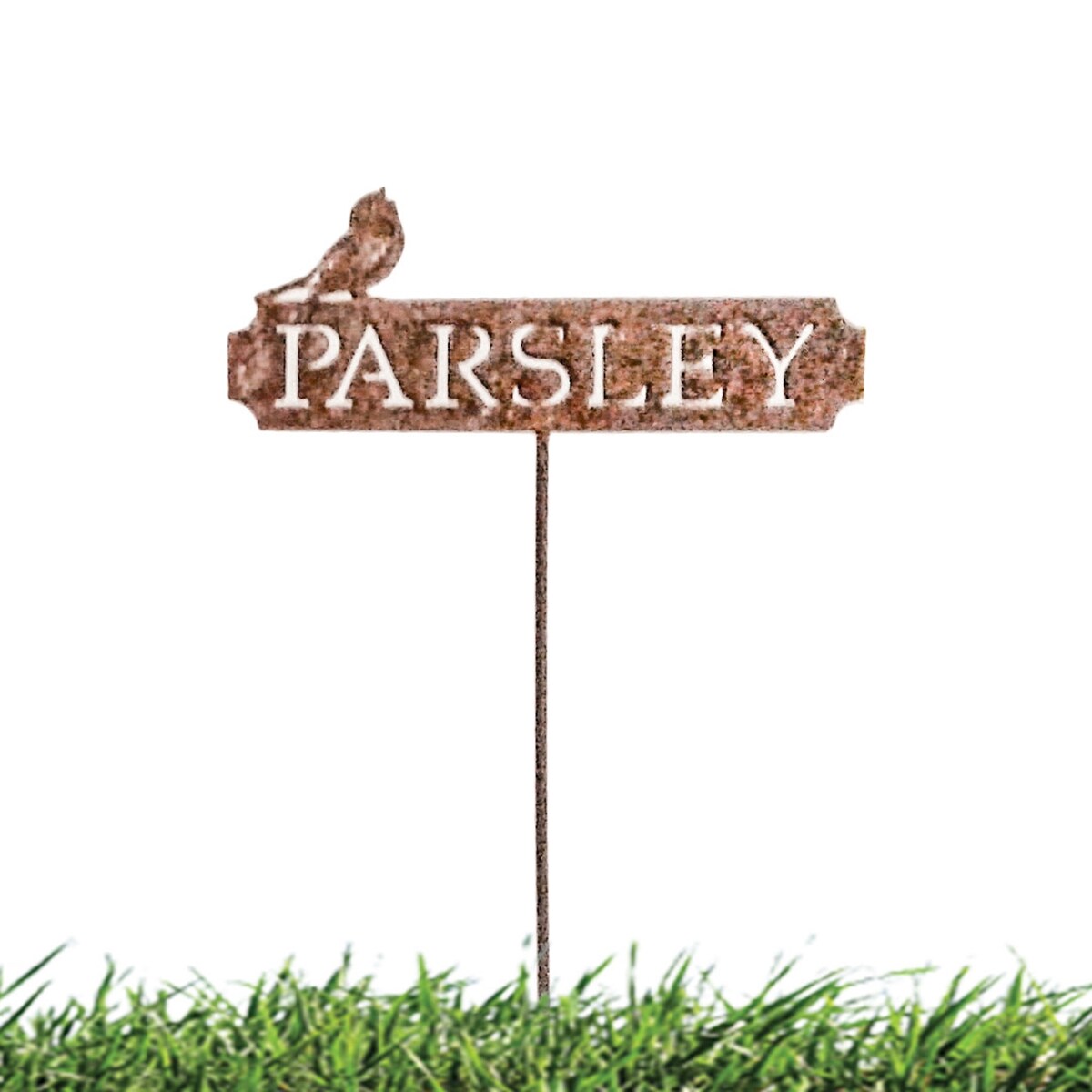 California Home and Garden Metal Rustic Rust Parsley Sign Planter Pick, 18 Inch Tall, Brownish Red