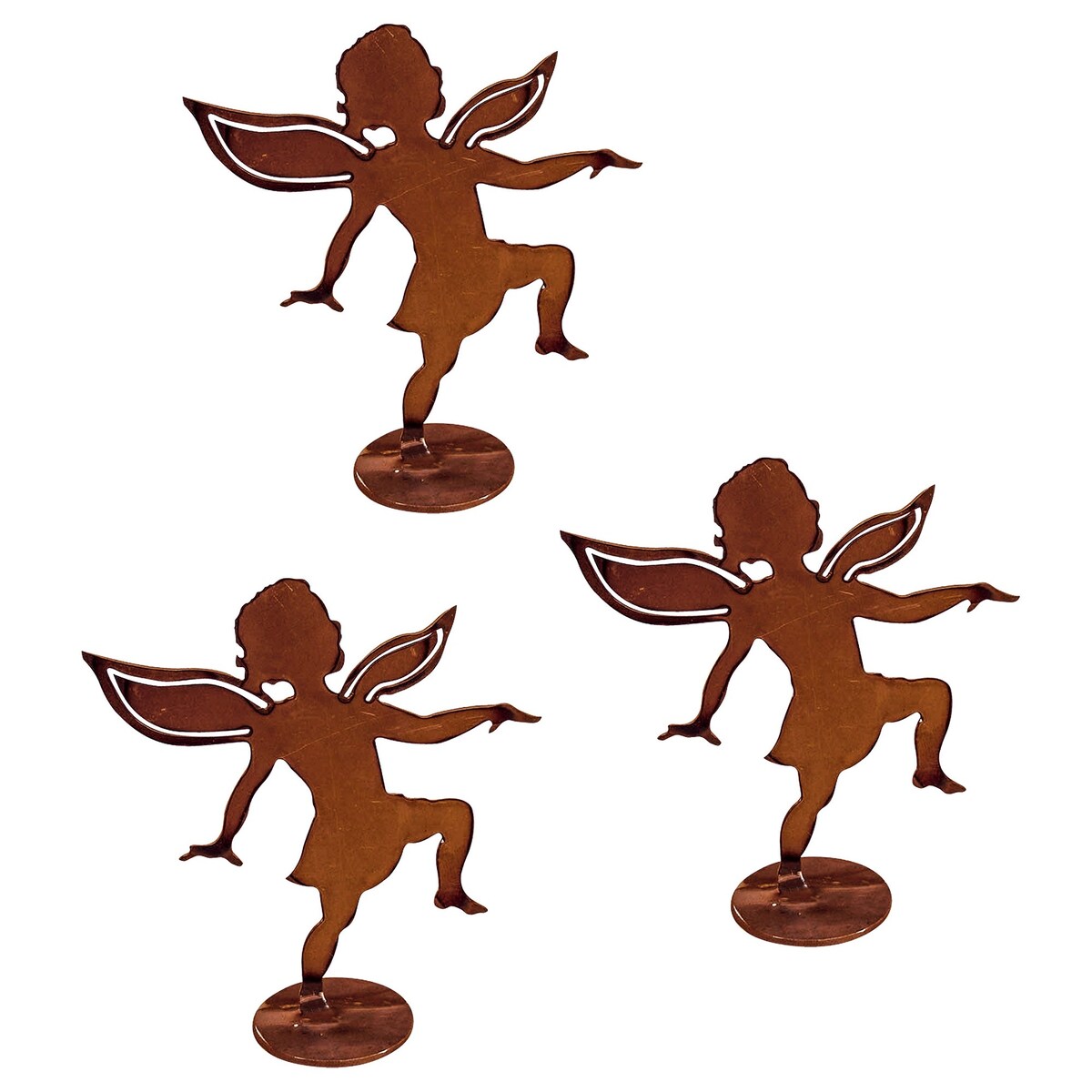 California Home and Garden Set of 3 Metal Girl Fairy Silhouettes on Base, 8 Inch Tall, Rustic Look Artwork