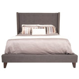 California King Bed With Button Tufted Linen Upholstered Headboard, Gray