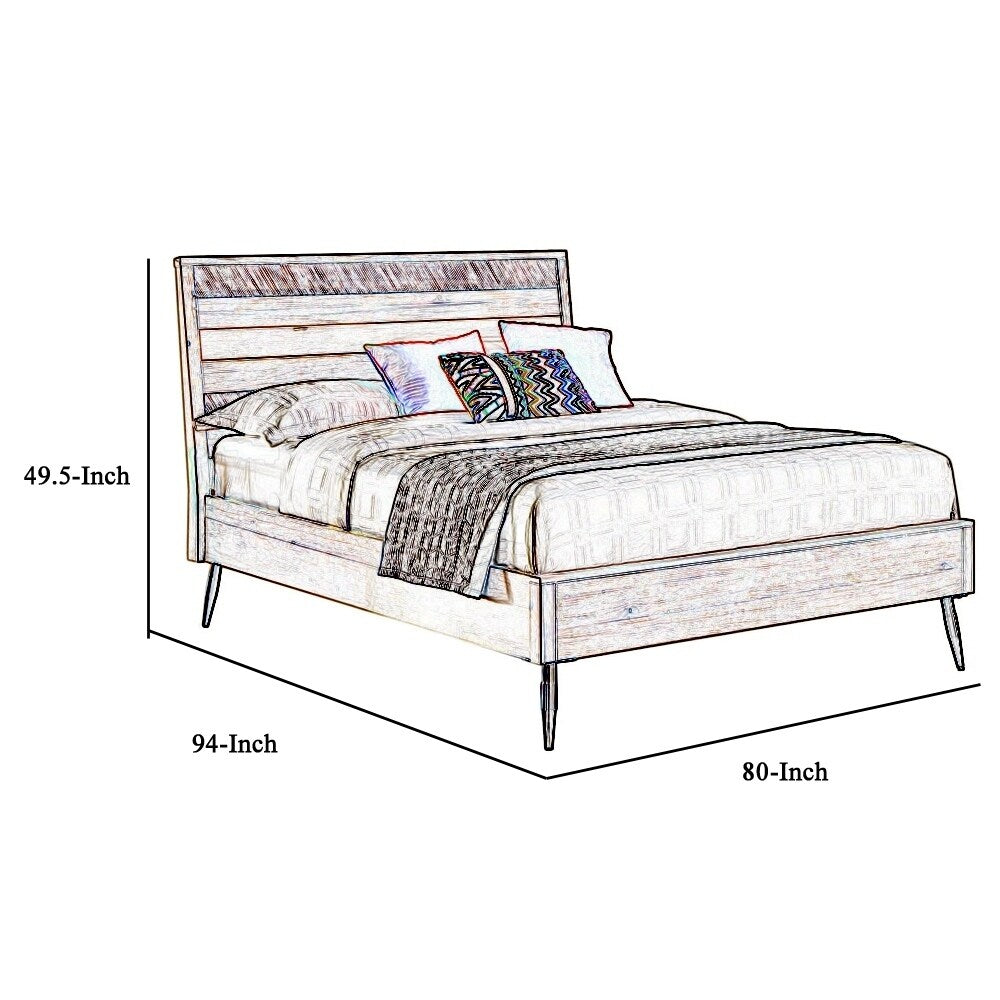 California King Bed with Plank Style Headboard and Round Tapered Legs,Brown