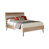 California King Bed with Plank Style Headboard and Round Tapered Legs,Brown