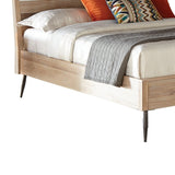 California King Bed with Plank Style Headboard and Round Tapered Legs,Brown