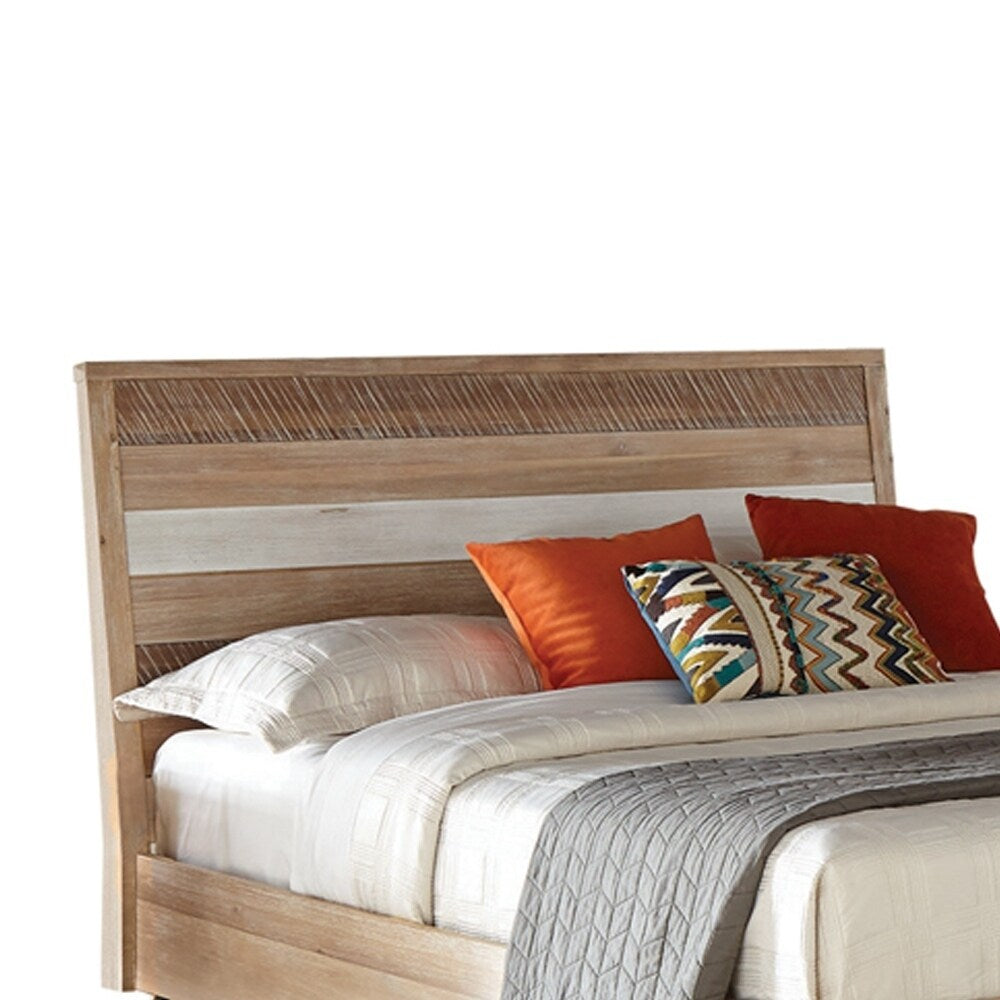 California King Bed with Plank Style Headboard and Round Tapered Legs,Brown