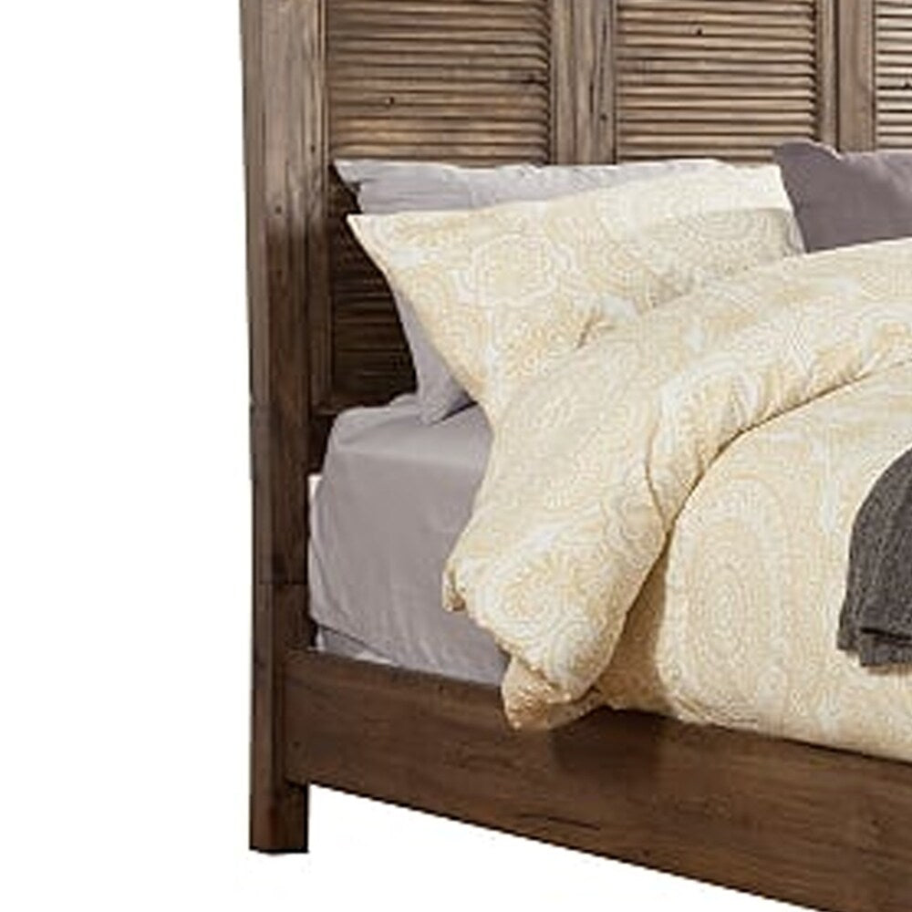 California King Size Bed with Louver Design High Headboard, Brown
