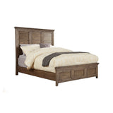 California King Size Bed with Louver Design High Headboard, Brown