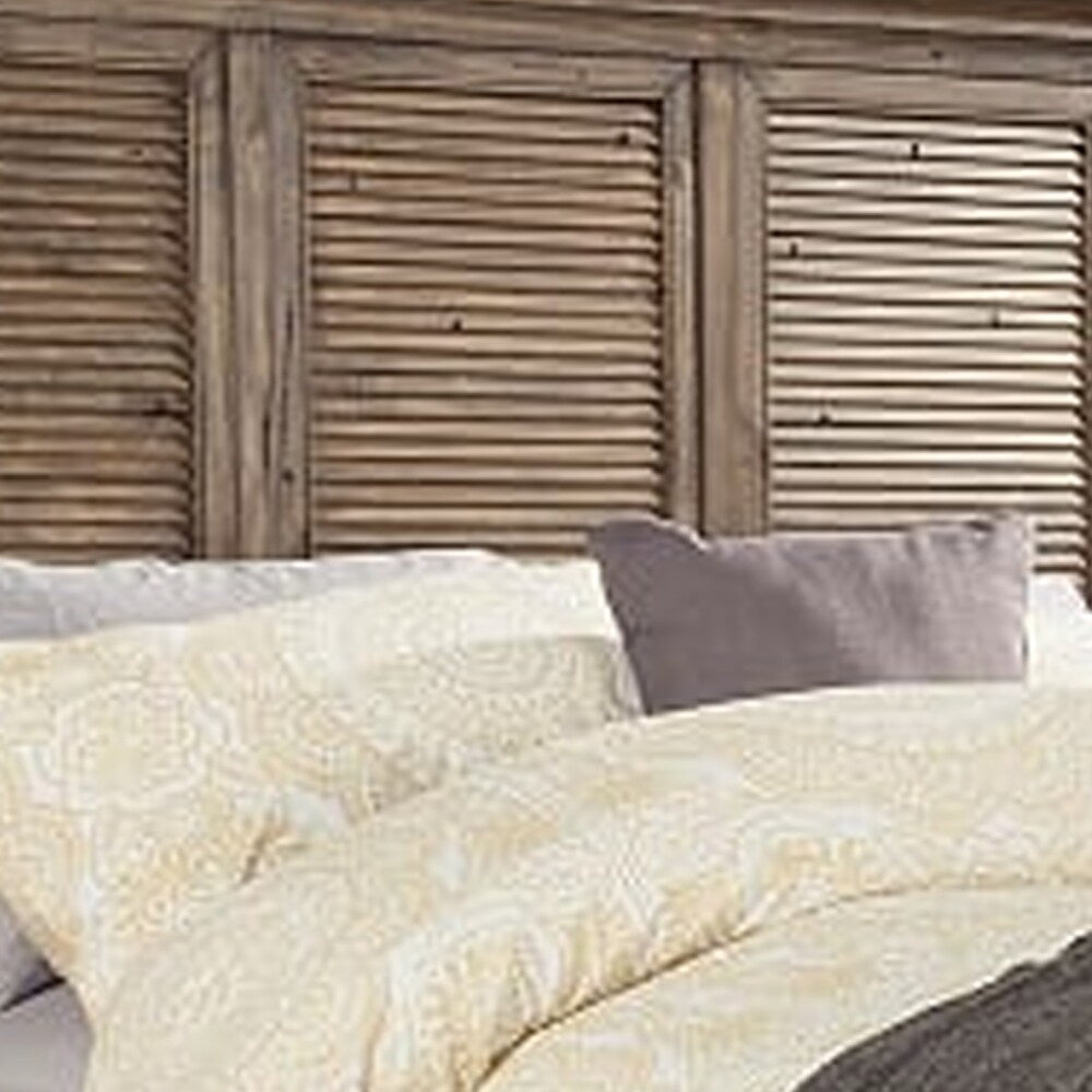 California King Size Bed with Louver Design High Headboard, Brown