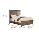 California King Size Bed with Louver Design High Headboard, Brown