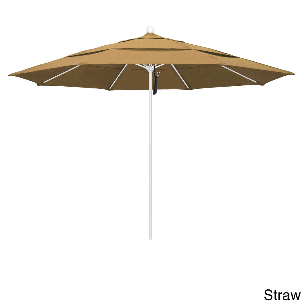 California Umbrella 11' Rd Aluminum Frame, Fiberglass Rib Market Umbrella, Push Open, White Finish, Olefin Fabric
