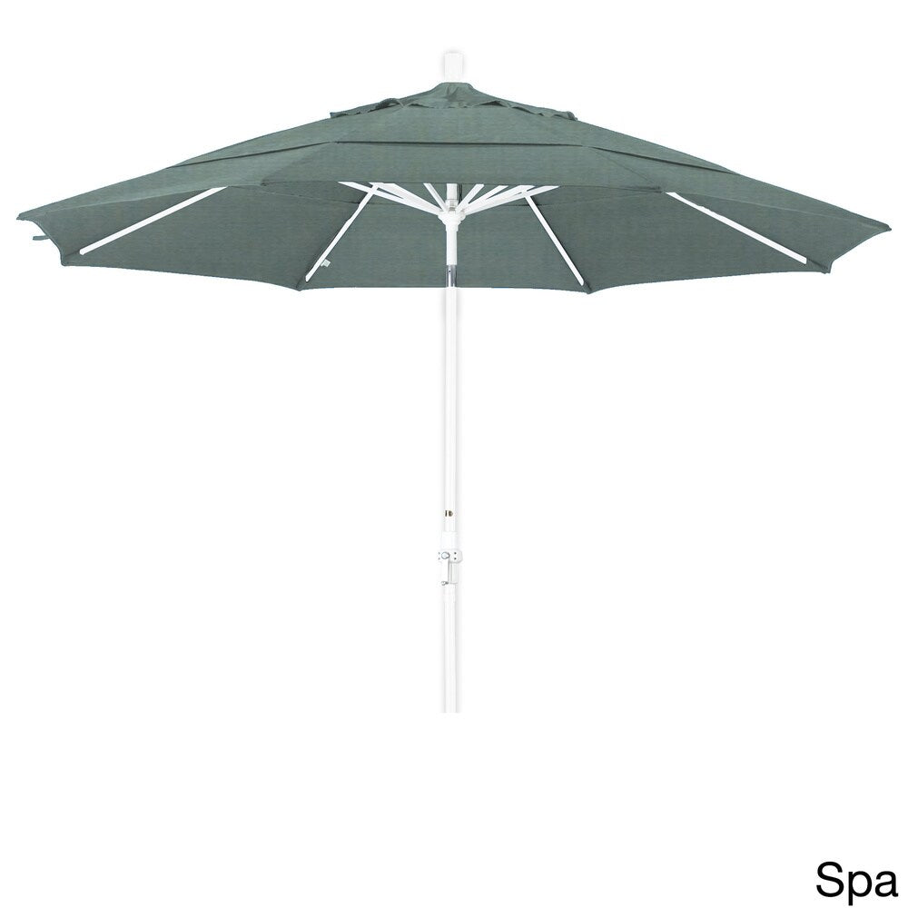 California Umbrella 11' Rd. Aluminum Patio Umbrella, Crank Lift, Collar Tilt, Dbl Wind Vent, White Finish, Sunbrella Fabric