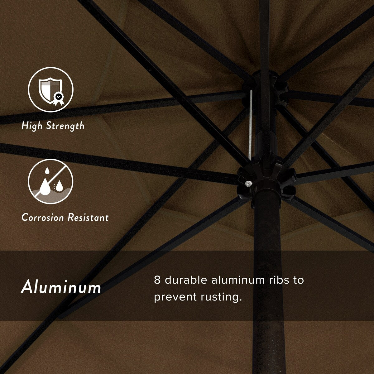 California Umbrella 7.5' Round Aluminum Crank Lift Auto Tilt 8 Rib Patio Umbrella, Bronze Finish, Sunbrella Fabric