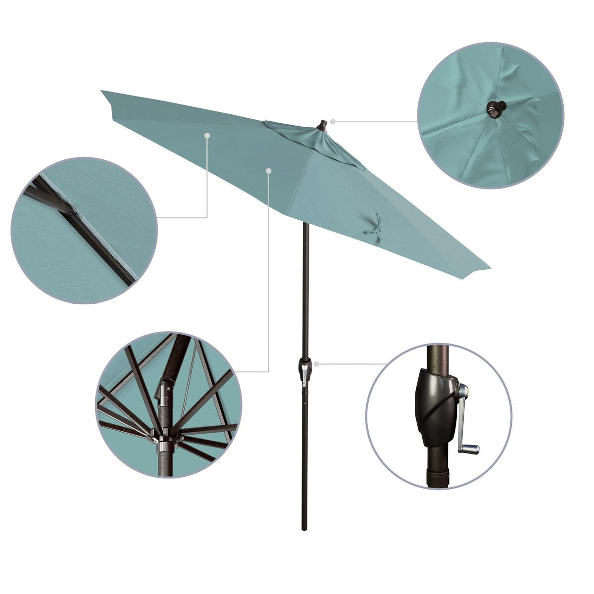 California Umbrella 7.5' Round Aluminum Crank Lift Auto Tilt 8 Rib Patio Umbrella, Bronze Finish, Sunbrella Fabric