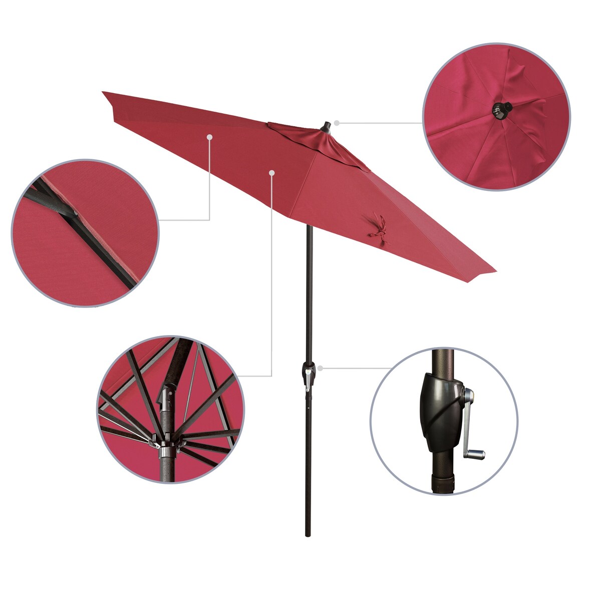 California Umbrella 7.5' Round Aluminum Crank Lift Auto Tilt 8 Rib Patio Umbrella, Bronze Finish, Sunbrella Fabric