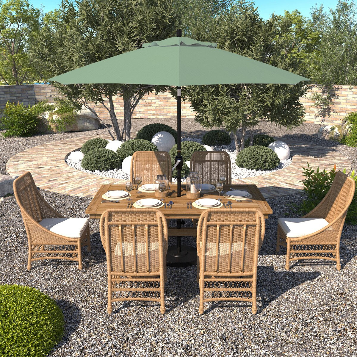 California Umbrella 9' Round Crank Lift Push Button Tilt Black Aluminum Patio Umbrella with Pacifica Pacific Blue Fabric