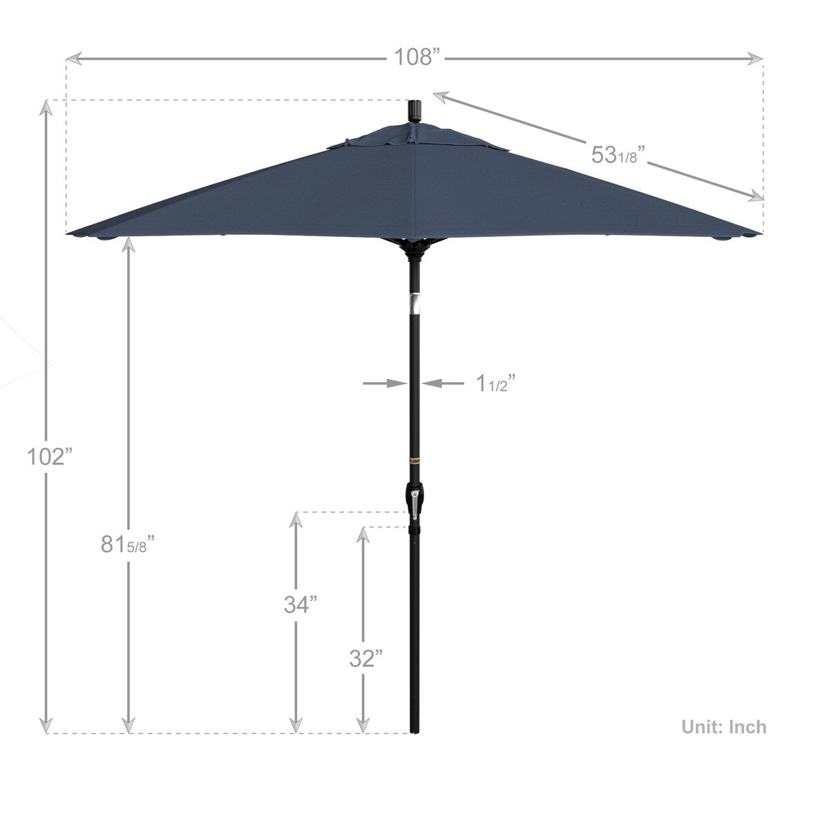 California Umbrella 9' Round Crank Lift Push Button Tilt Black Aluminum Patio Umbrella with Pacifica Pacific Blue Fabric