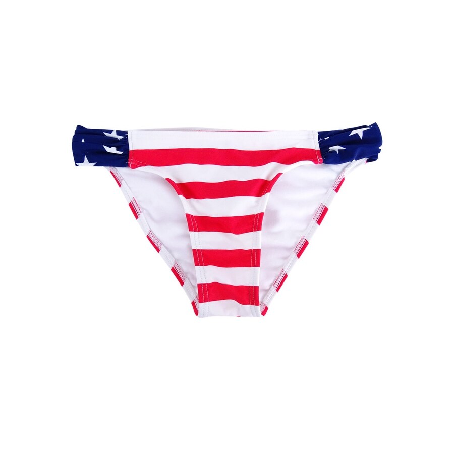 California Waves Women's Ruched Stars-and-Stripes Hipster Bikini Bottom
