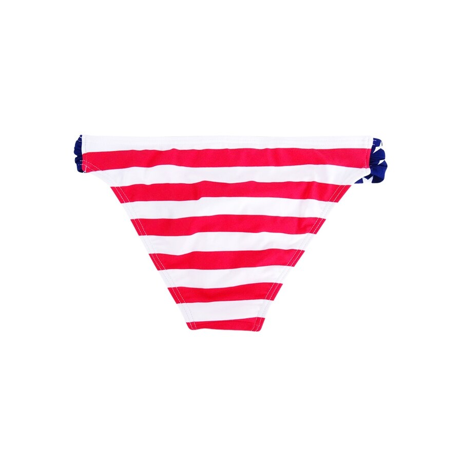 California Waves Women's Ruched Stars-and-Stripes Hipster Bikini Bottom