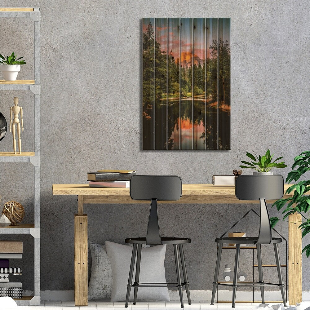 California Yosemite Valley Sunset Reflection Print On Wood by Alex G Perez - Multi-Color