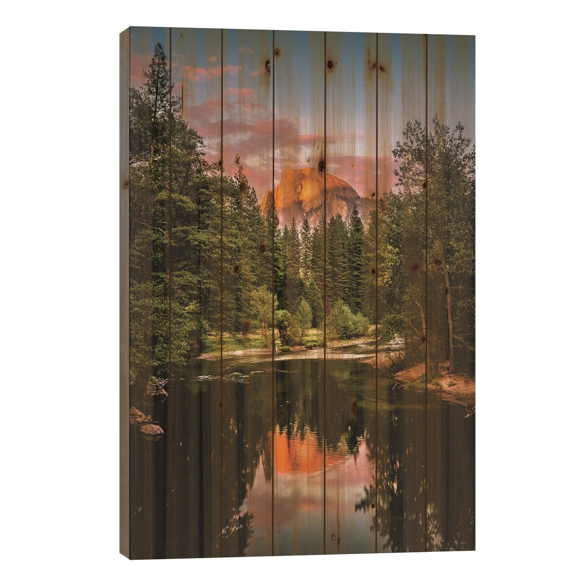 California Yosemite Valley Sunset Reflection Print On Wood by Alex G Perez - Multi-Color