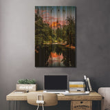 California Yosemite Valley Sunset Reflection Print On Wood by Alex G Perez - Multi-Color