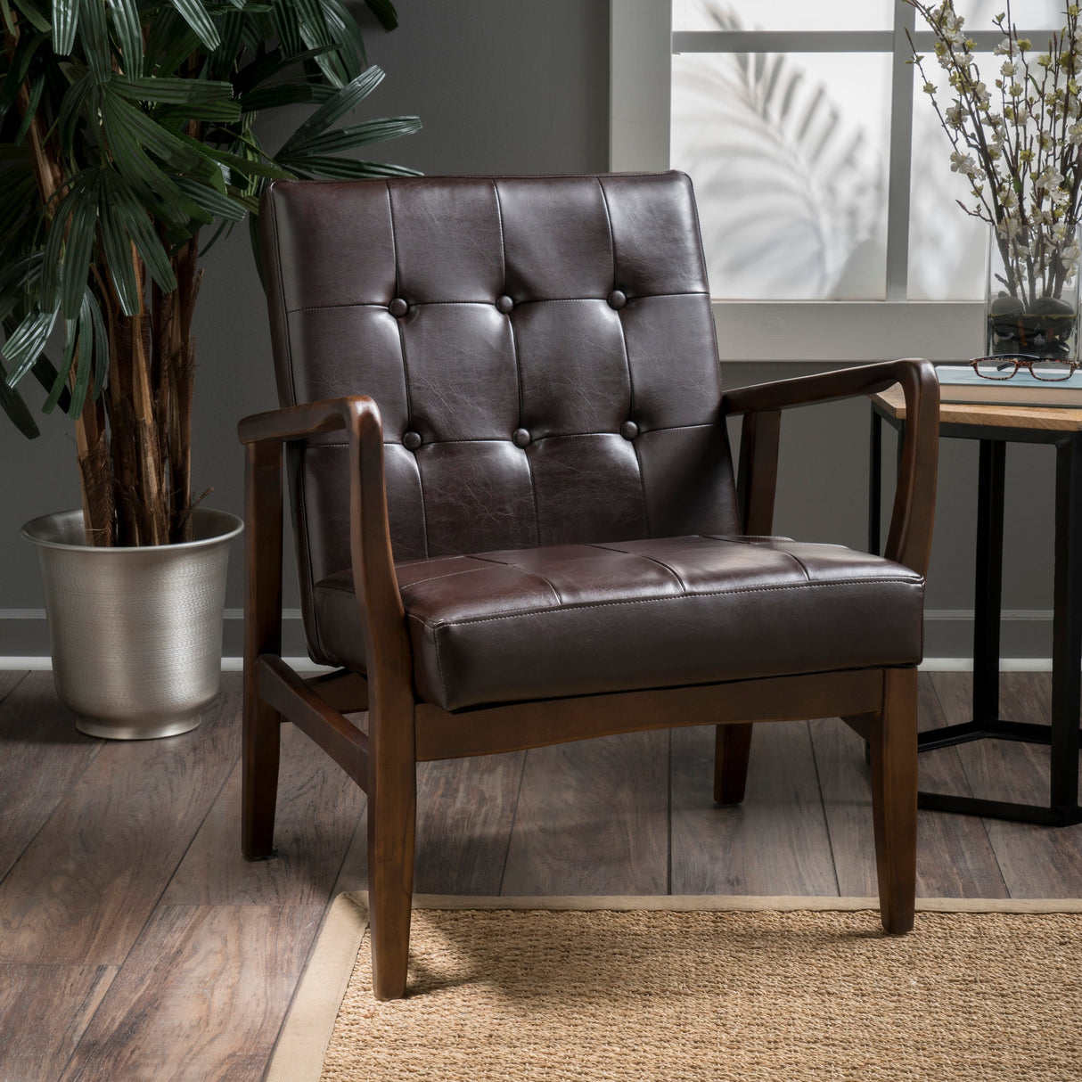 Marcola Mid-century Faux Leather Club Chair by Christopher Knight Home