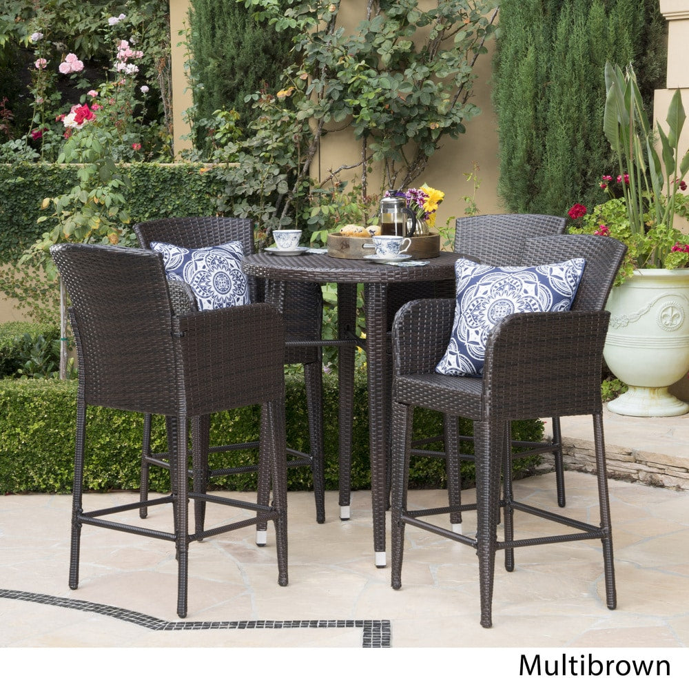 Callum Outdoor 5-piece Wicker 32-inch Round Bar Set by Christopher Knight Home